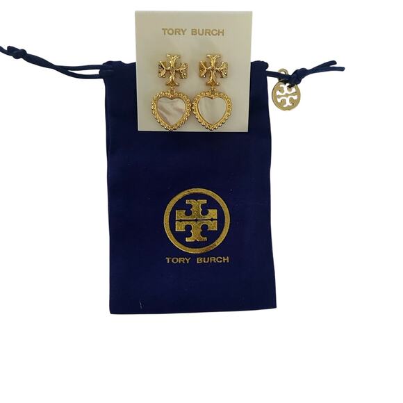 TORY BURCH ROXANNE MOTHER-of Pearl /GOLD 18k GOLD PLATED EARRINGS NWT - Picture 7 of 7
